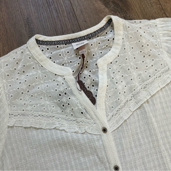 NEW! Knox Rose White Blouse, Button Down, Popover, Cottagecore, Textured, XL - Picture 3 of 11